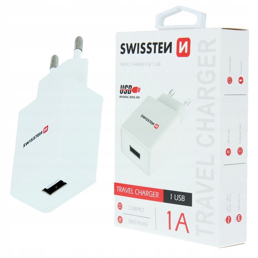 

Ładowarka sieciowa Swissten Smartic 1xUSB 1A biała