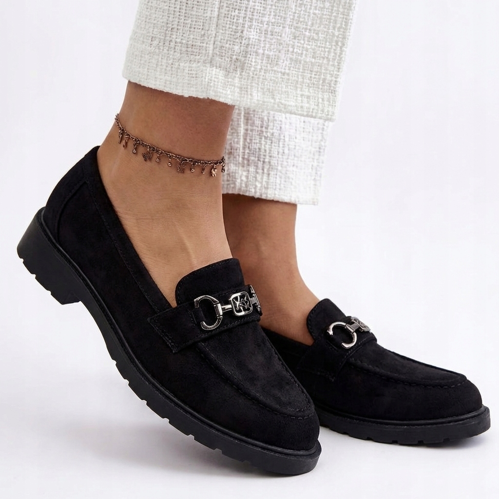 Czarne Półbuty Damskie Buty Mokasyny Goodin FL26111 Lekkie Zamszowe 39