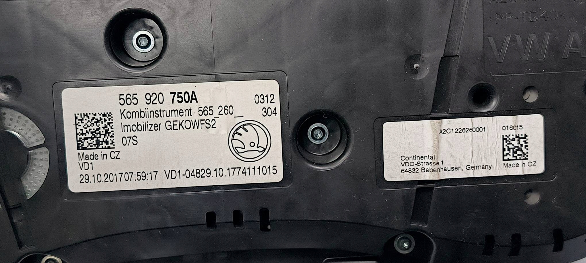 dials clock EU 656920750A SKODA KAROQ
