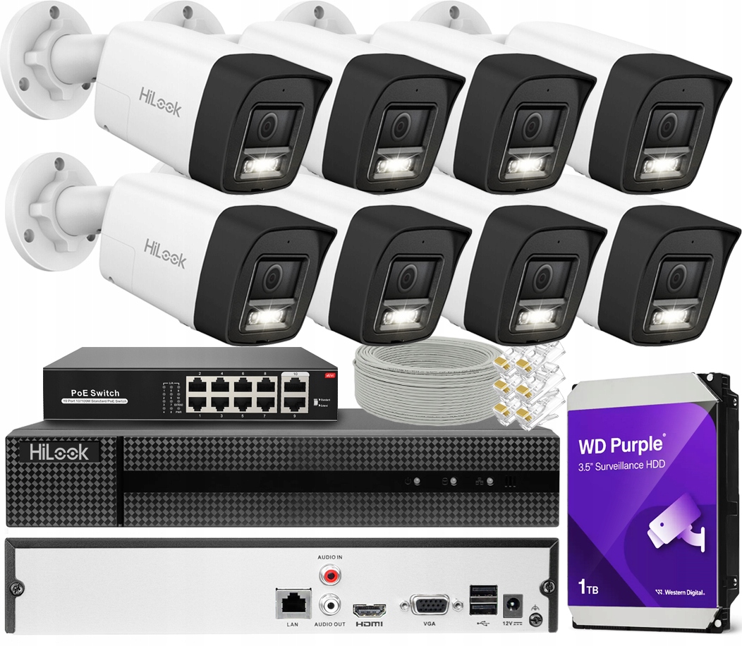 Vonkajšie monitorovanie 8x IPC-B180HA-LUF/SL PoE 8Mpx 4K Detekcia Aplikácia