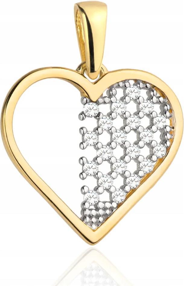 Zlatý přívěsek 585, dámské srdce s ažurovým zdobením a zirkony 14k