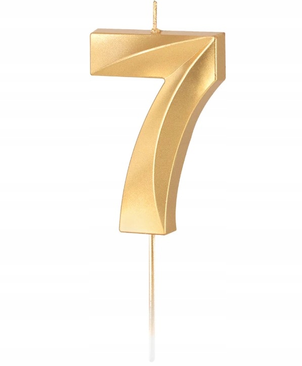ŚWIECZKA CYFRA 7 SIEDEM ZŁOTA Metaliczna URODZINOWA DEKORACJA NA TORT