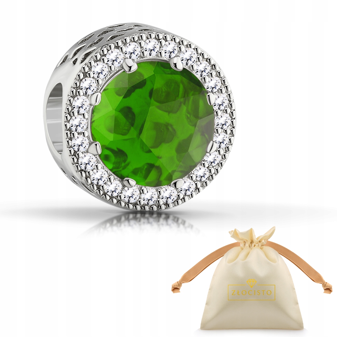 Stříbrný Přívěsek Beads Korálek Zelený Se Zirkony Stříbro 925