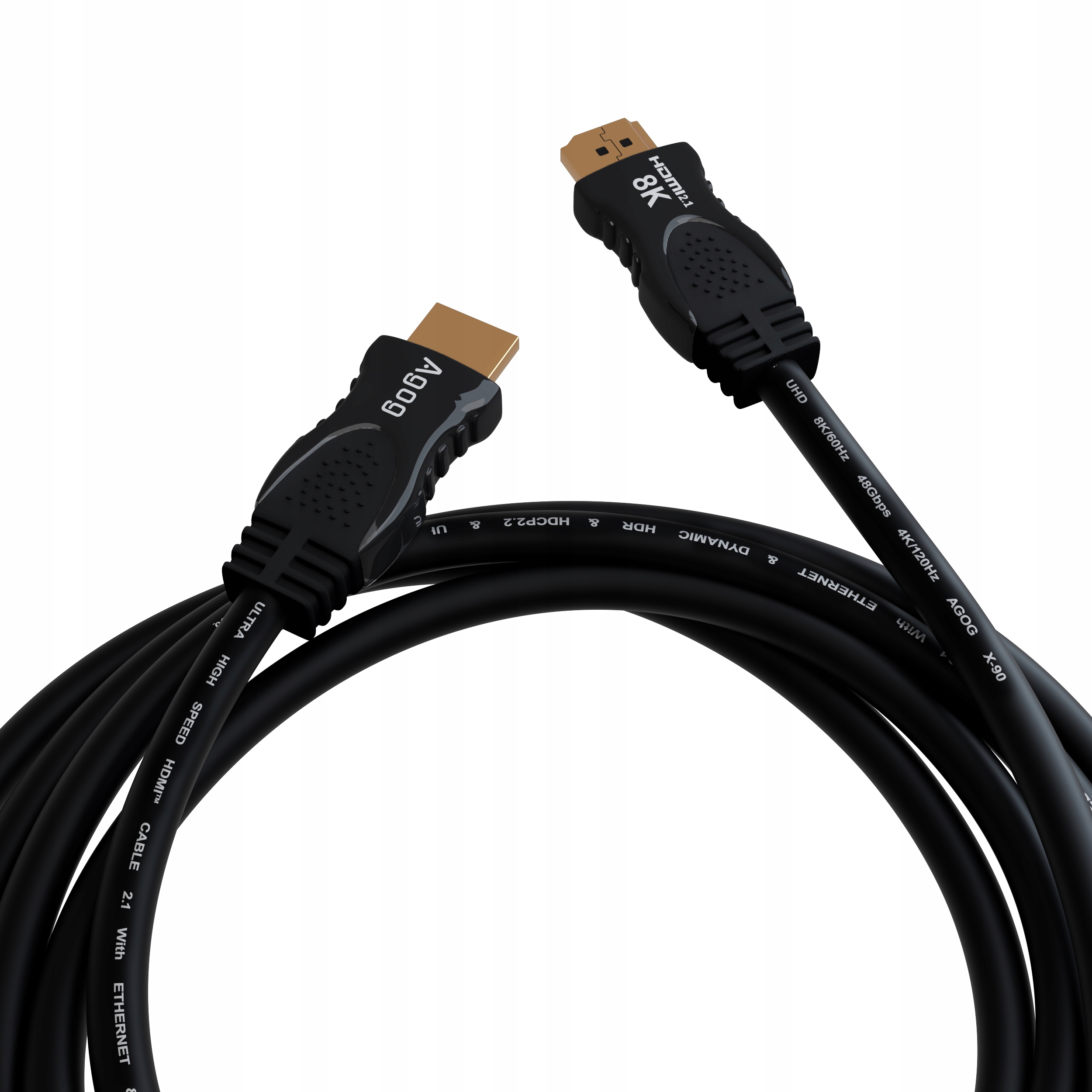 CERTYFIKOWANY Kabel HDMI 2.1 PROFESJONALNY eARC ZŁOTO 8K 4K/120Hz Agog 3m Model X-90 przewód UHD Miedź CERTYFIKOWANY HDR