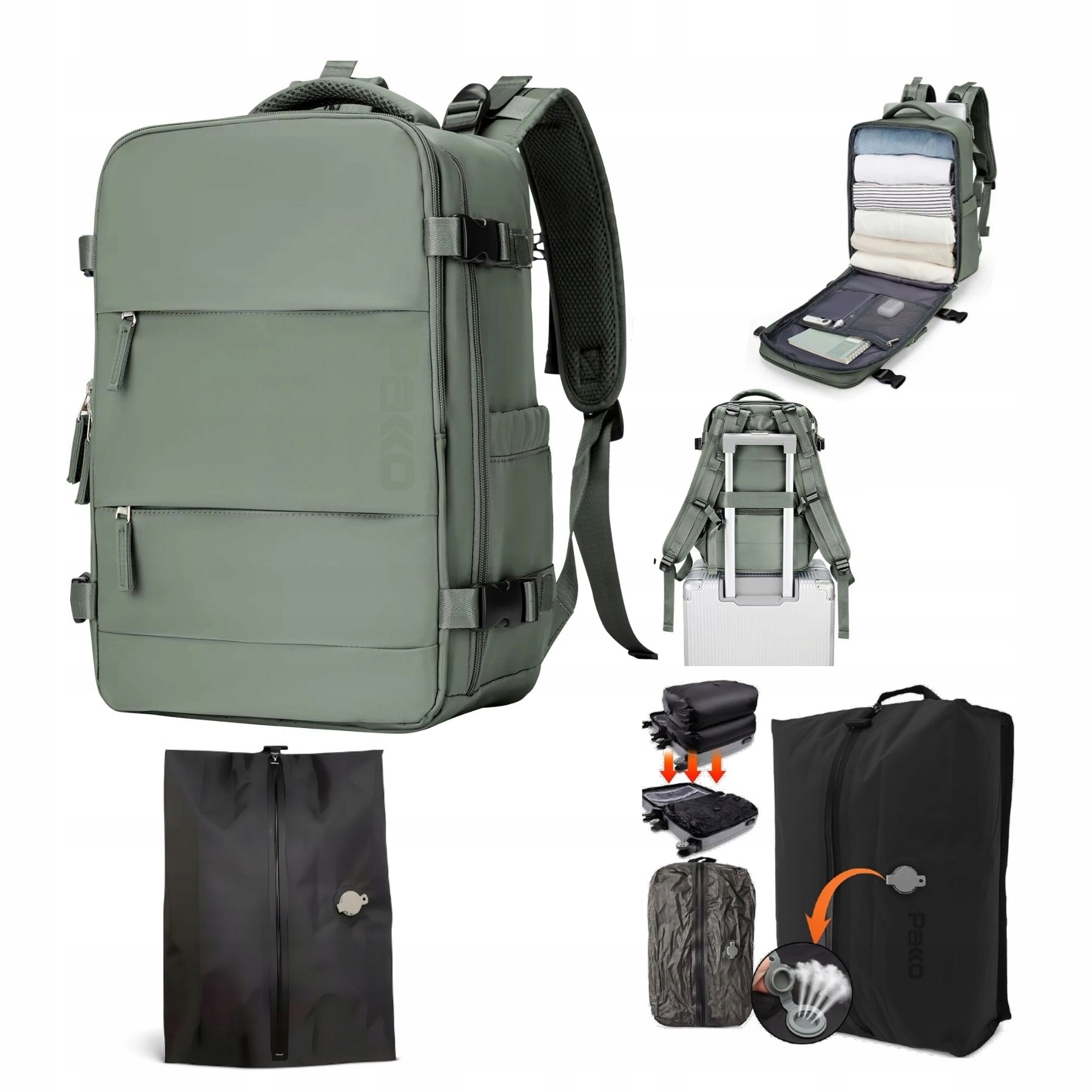 Batoh Příruční zavazadlo Usb Vakuový vak Kompresní vak Pakko 40x20x25 T702