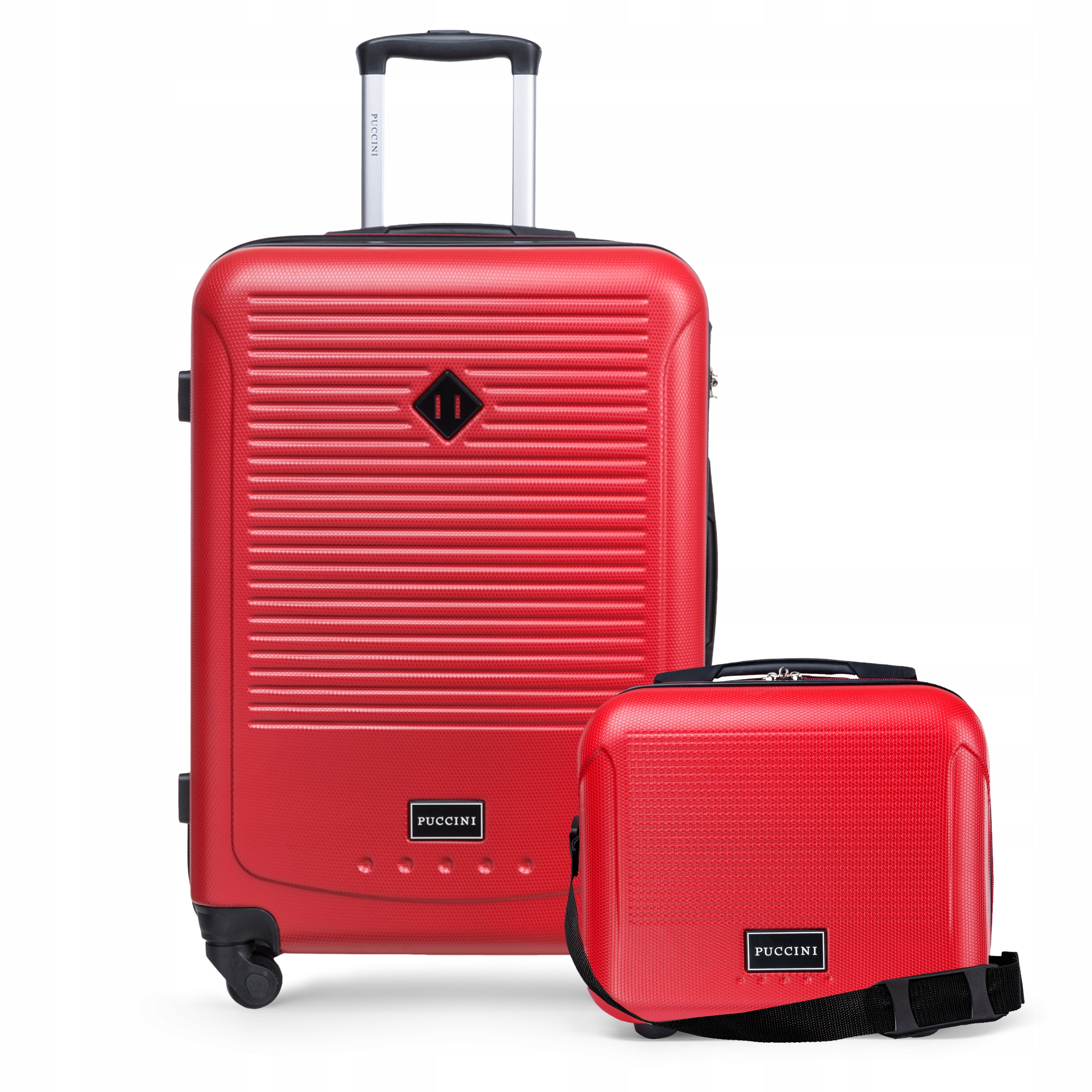 Puccini Zestaw Komplet Walizek Podróżnych 2w1 Średnia +Kuferek Abs Czerwone