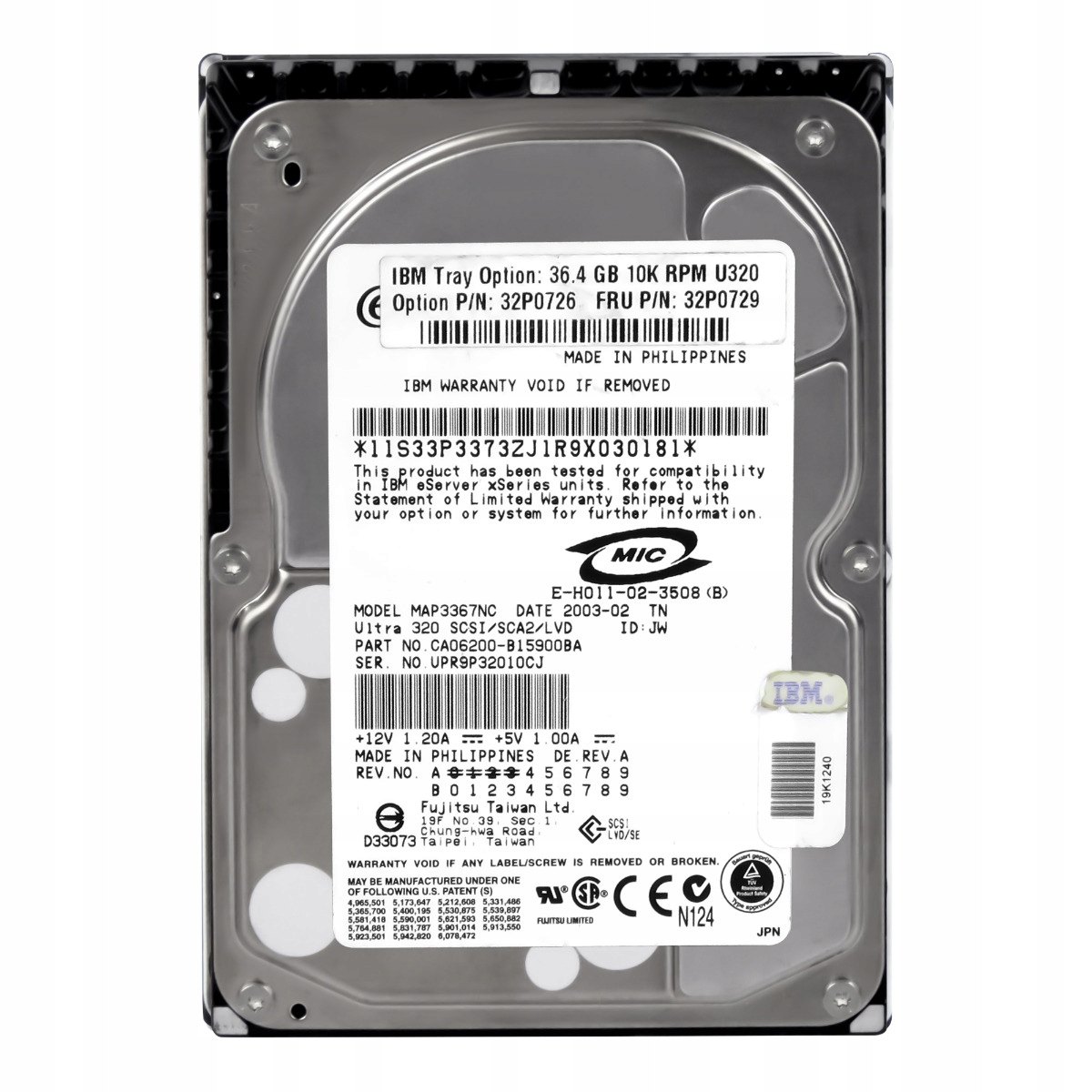 Ibm 32P0729 32P0726 36.4GB 10K Scsi U320 3.5'' MAP3367NC