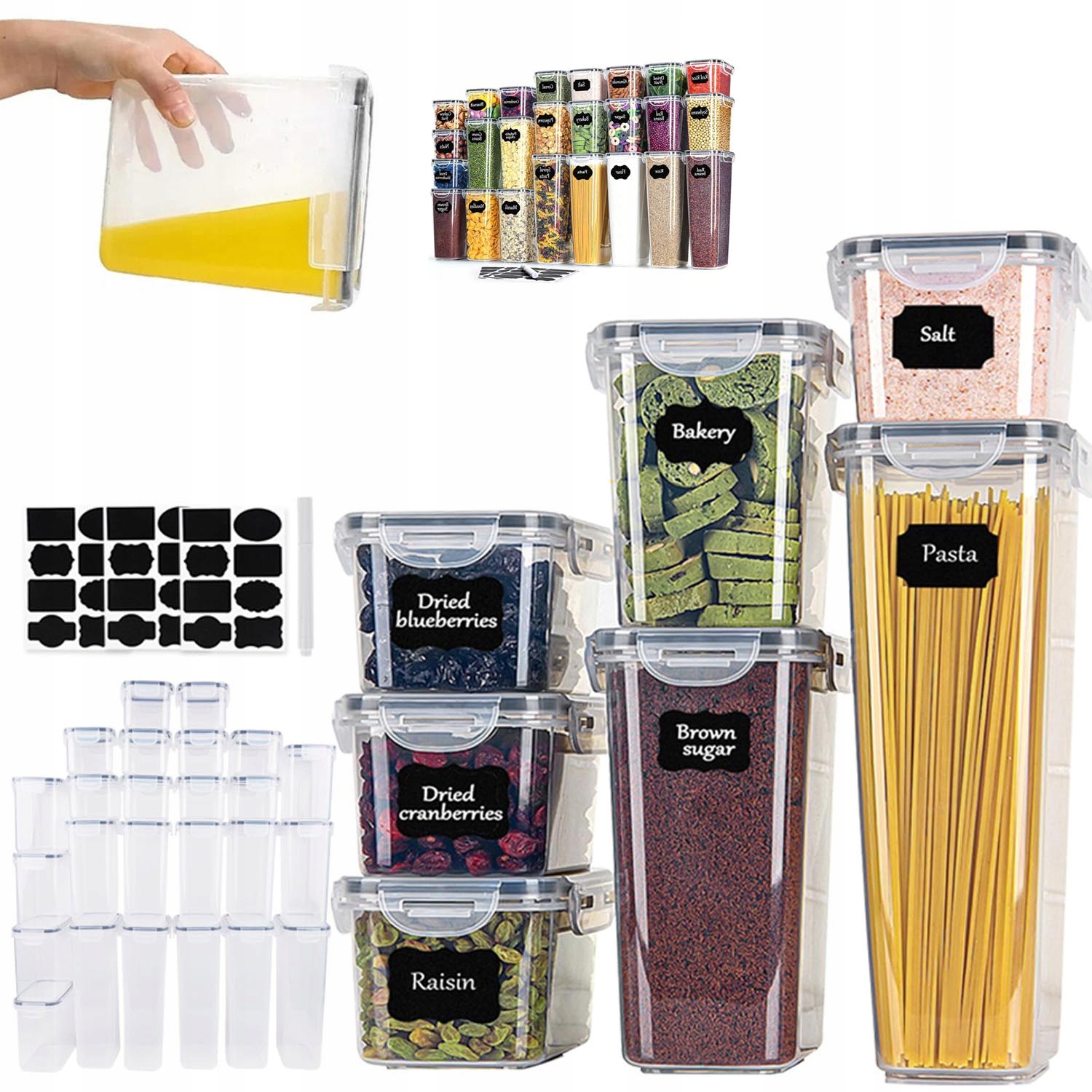 Hermetické Nádoby Na Skladování Potravin, Sada 25 Kusů S Samolepky
