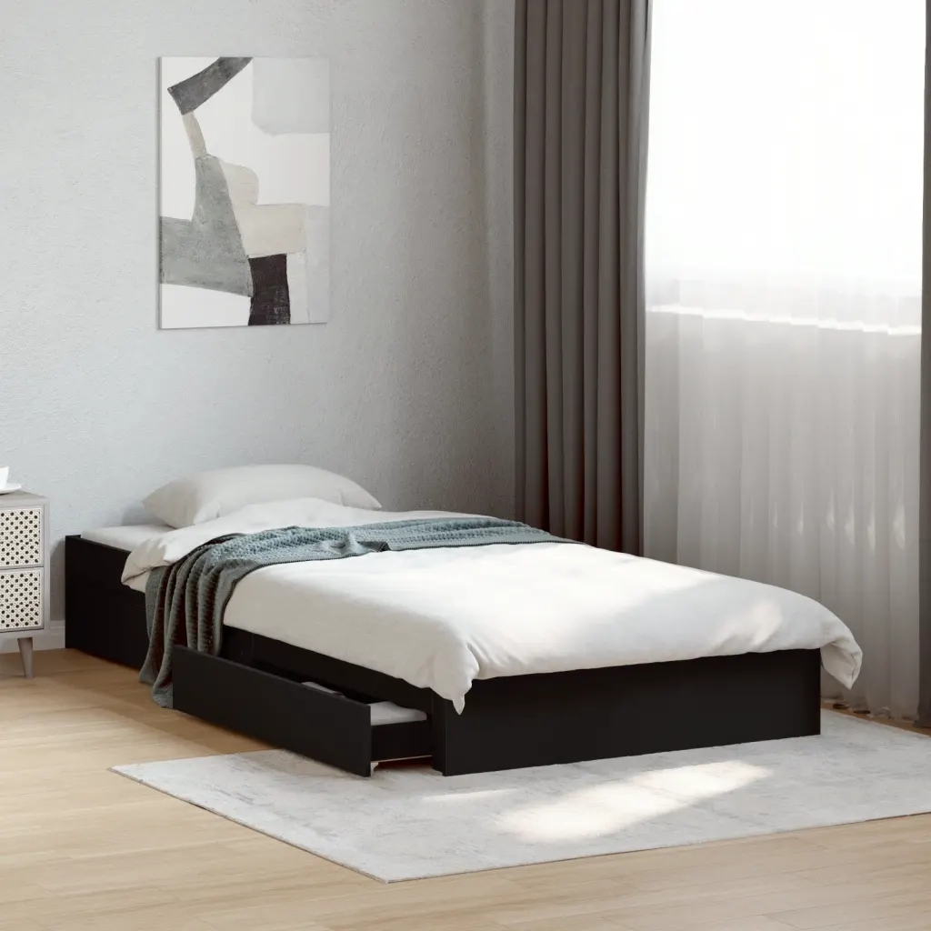 Rám postele se zásuvkami černý 75 x 190 cm kompozitní dřevo Černý 3280714