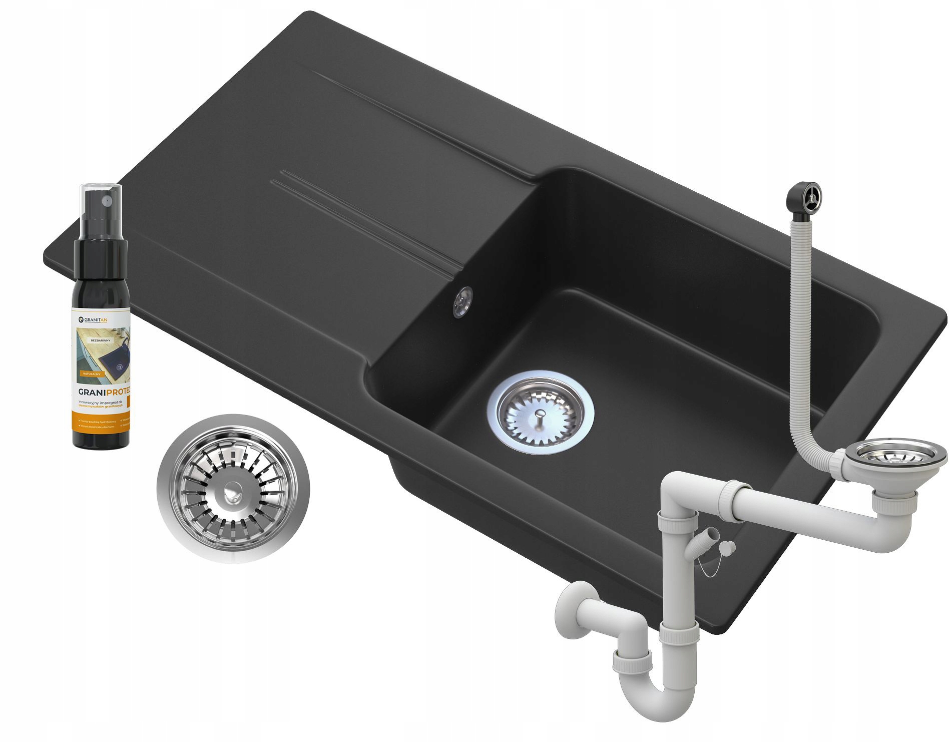 

Zlewozmywak Granitowy Z Ociekaczem Czarny Syfon