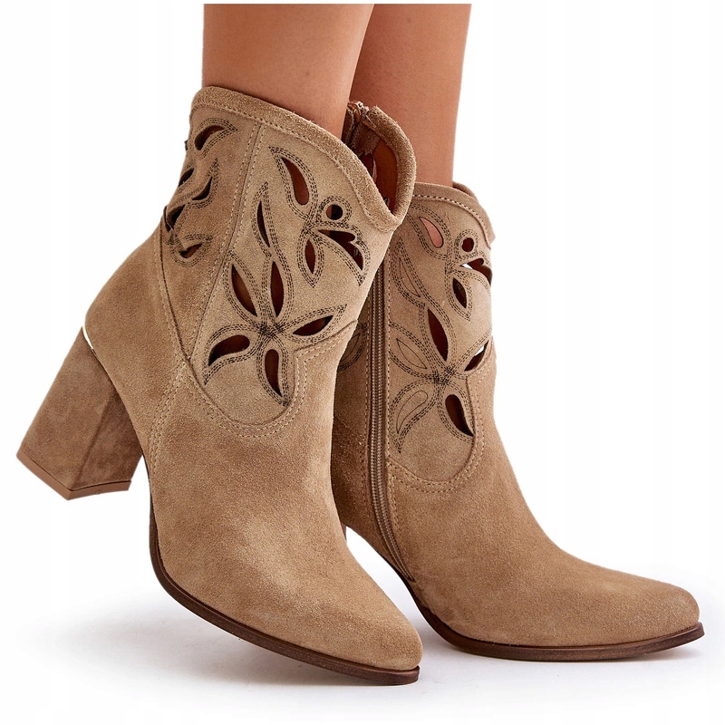 Kotníkové Boty Podpatek Sloupek Špičky Semiš Lewski 3629 Béžová 39