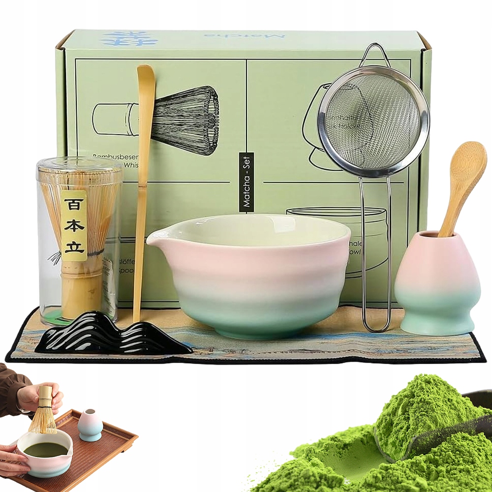 Levně Sada Na Čaj Matcha Miska Metla Bambusová 100 Zubů Lžíce Sítko