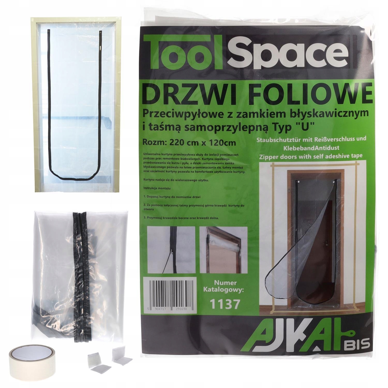 KURTYNA PRZECIWPYŁOWA DRZWI REMONTOWE BUDOWLANE 120 x 220cm FOLIA OCHRONNA