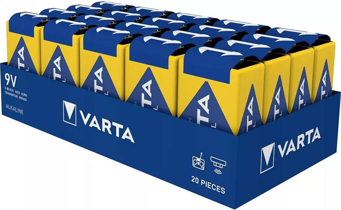 20 x Varta Průmyslová 9V 6LR61 600 m Ah alkalická baterie