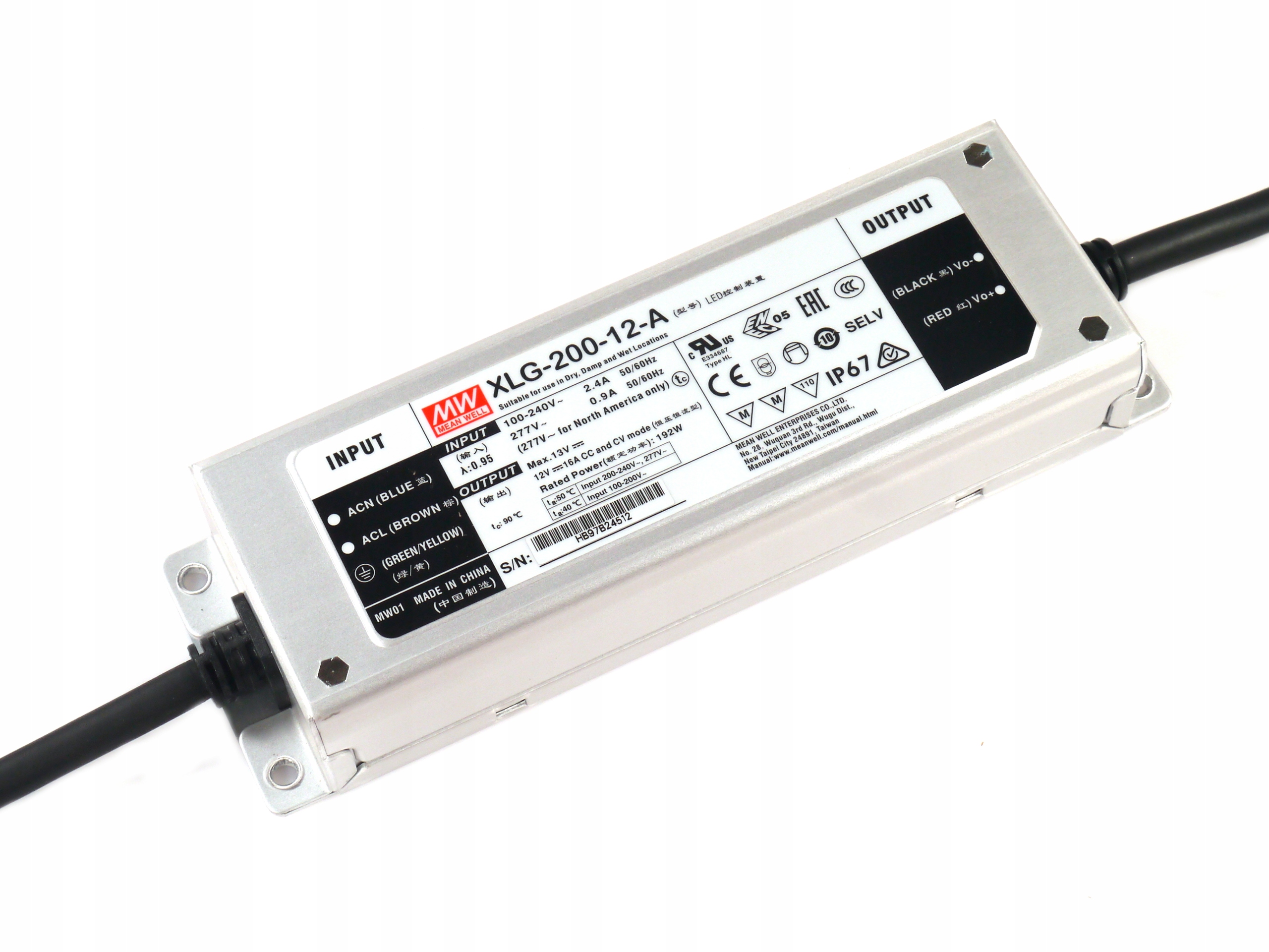 Zasilacz impulsowy Mean Well XLG-200-12-A hermetyczny IP67 192W 12V 16A led