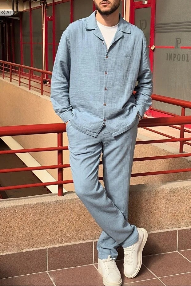 Volný Melanžový Pánský Komplet Ve Stylu Casual L 5IA