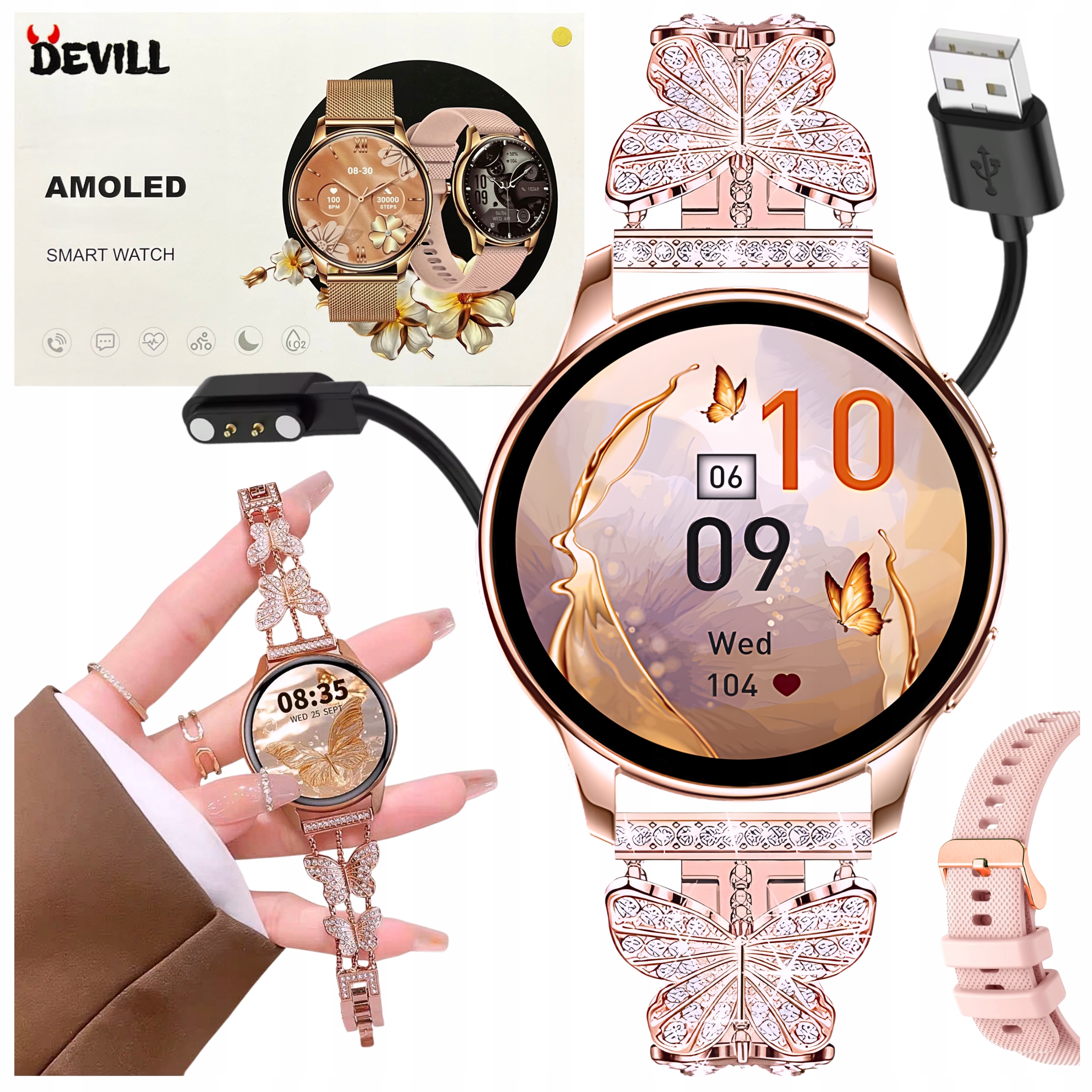 Smartwatch Damski Zegarek Menu Pl Rozmowy Powiadomienia Sport Puls Amoled