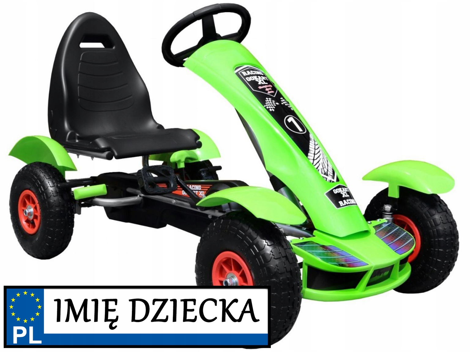 GOKART na pedały POMPOWANE KOŁA + HAMULEC 50kg Szerokość pojazdu 61 cm