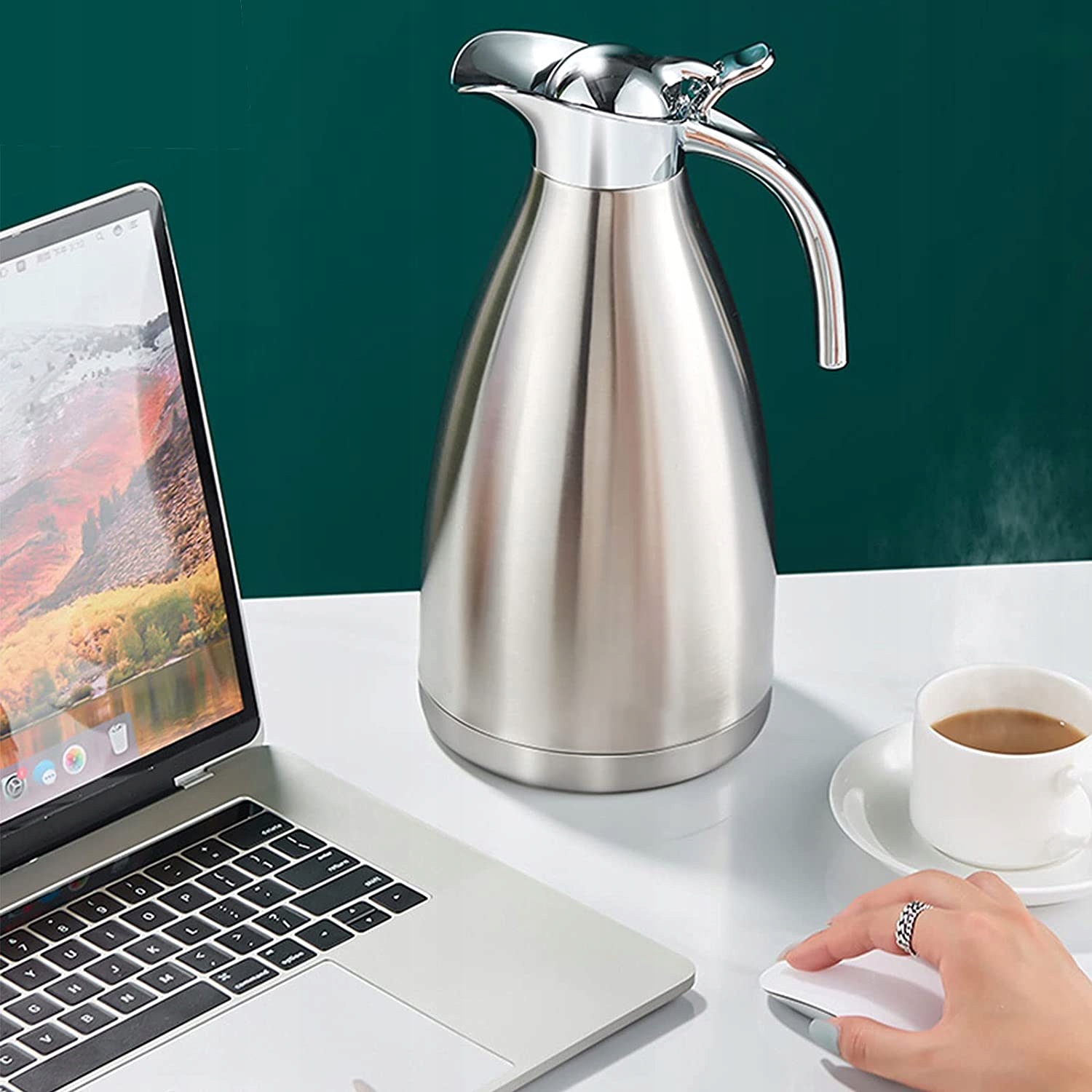 2L ANTYPOŚLIZGOWE I SZCZELNE TERMOS STOŁOWY DO ZIMNYCH I GORĄCYCH NAPOJÓW Kolor odcienie szarości