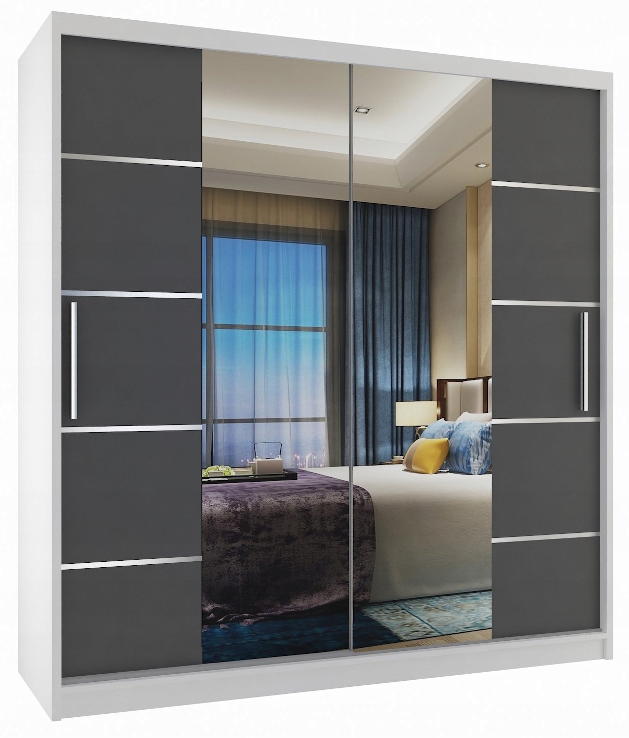 Szafa przesuwna PREMIUM z lustrem SZUFLADY 158 cm Typ drzwi Przesuwne