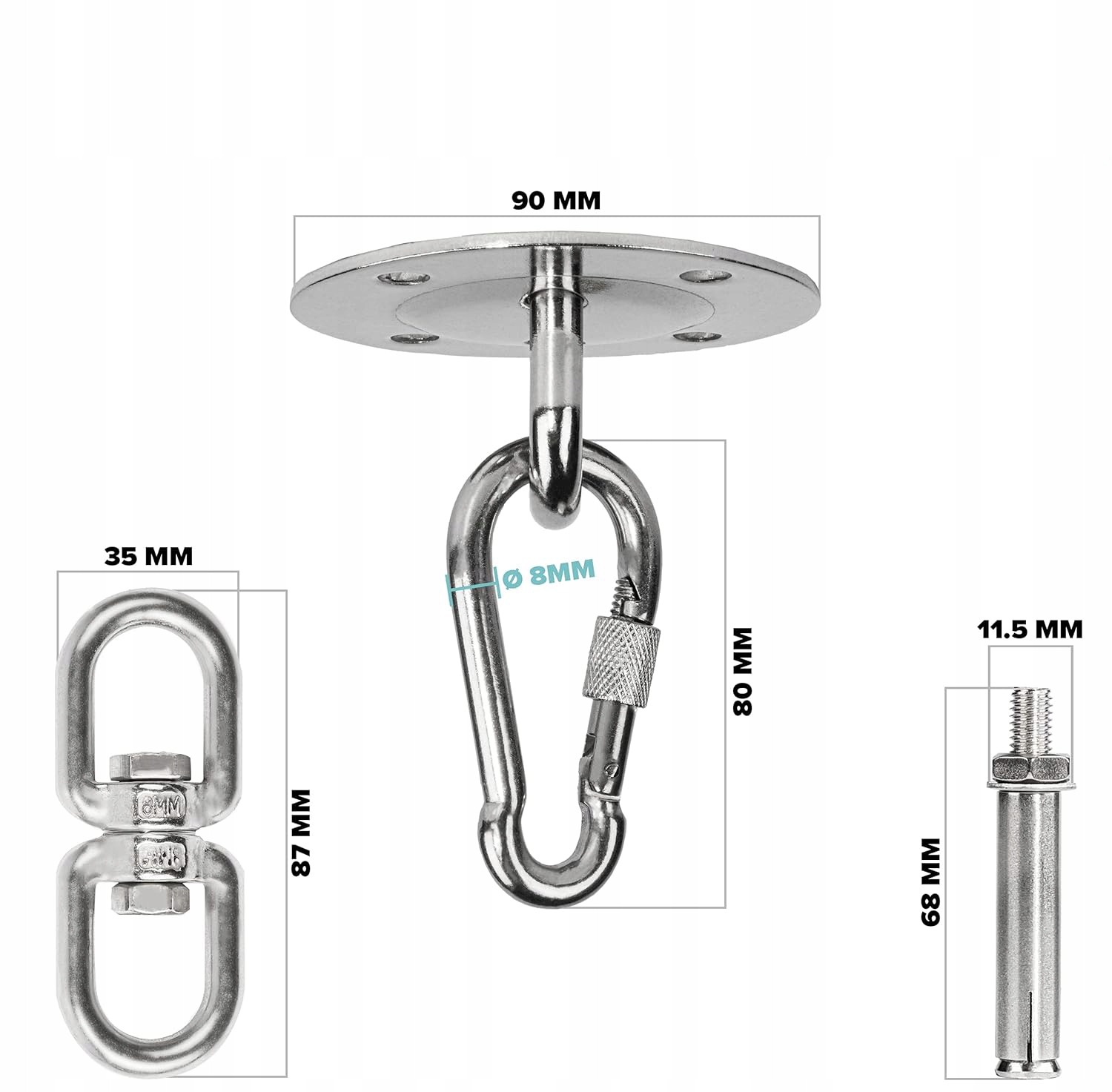 HACZYK DO SUFITU WISZĄCEGO OBROTOWY HAK SUFITOWY STALI NIERDZEWNEJ O 360° Rodzaj mocowanie