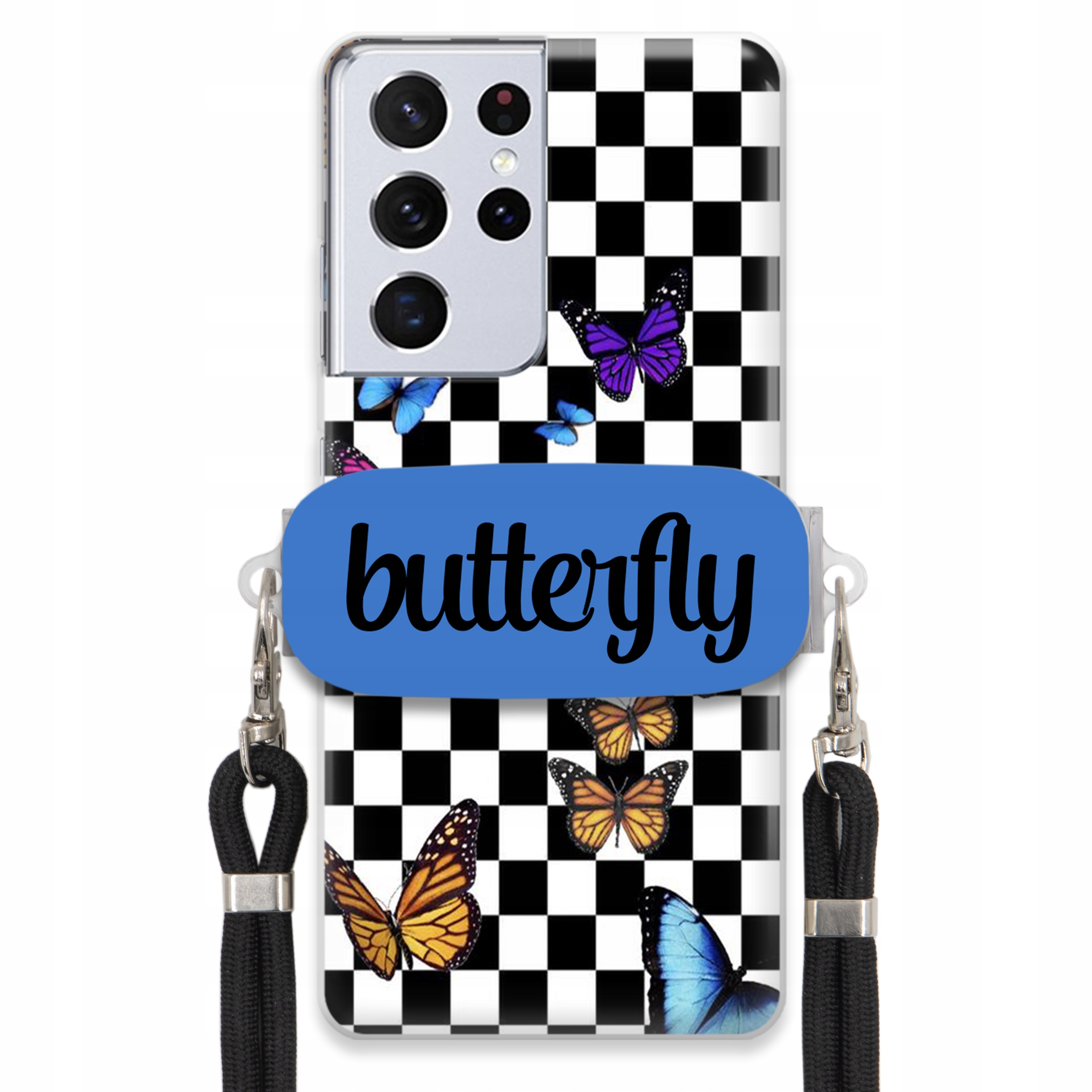 Puzdro Pre Samsung S21 Ultra Case, Obdĺžnikový Držiak, Vodítko, Butterfly, Motýle