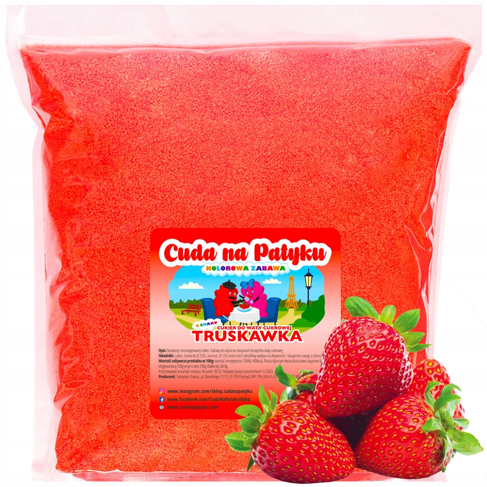 

5kg Cukier do waty cukrowej kolorowy Truskawkowy
