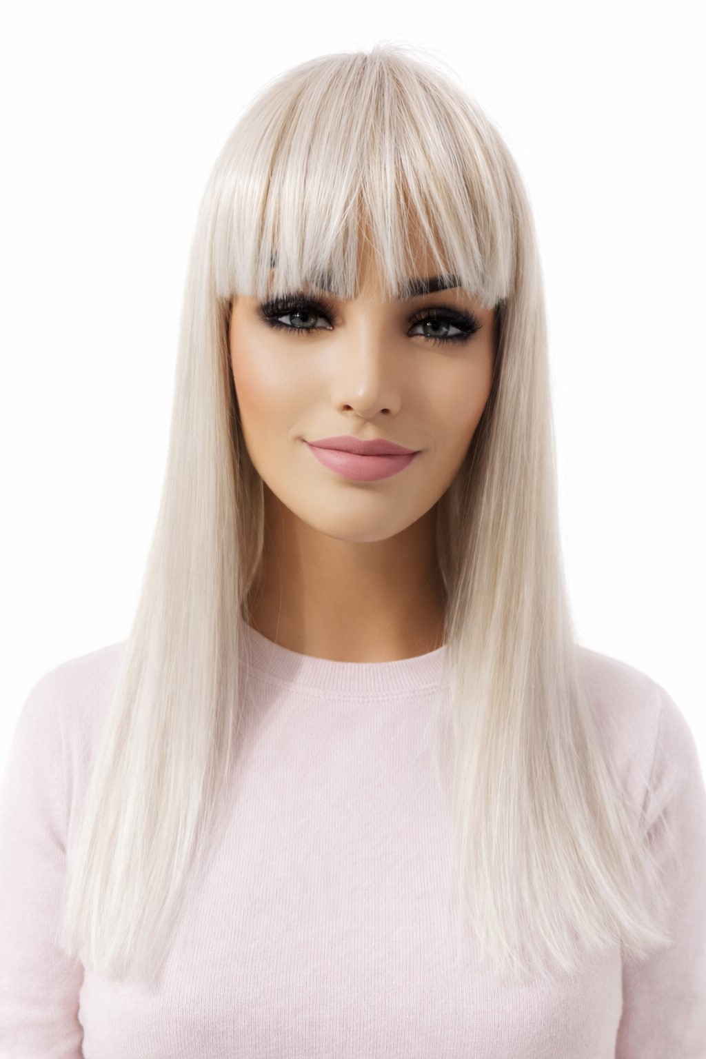 Dlouhá paruka s ofinou Emma platinová mražená blond ombre 47 cm