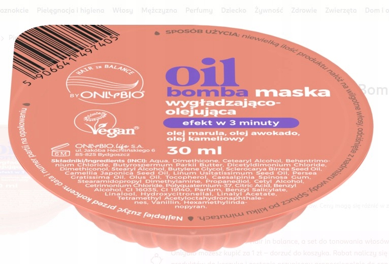 Onlybio Hair In Balance Oil Bomba vyhlazující olejová maska 3 minuty