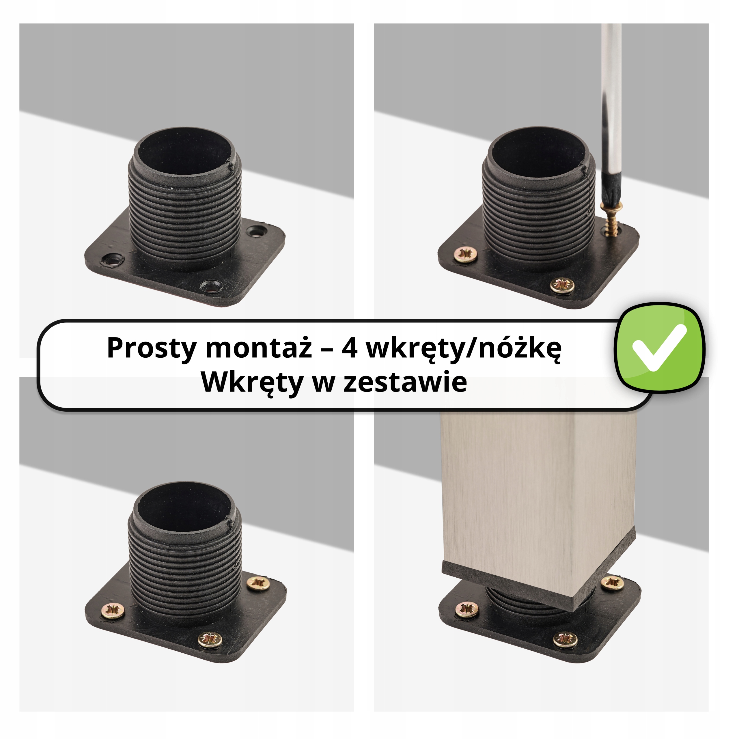 8 x NÓŻKA NOGA MEBLOWA REGULOWANA H 15 CM SREBRNA Model 150 mm