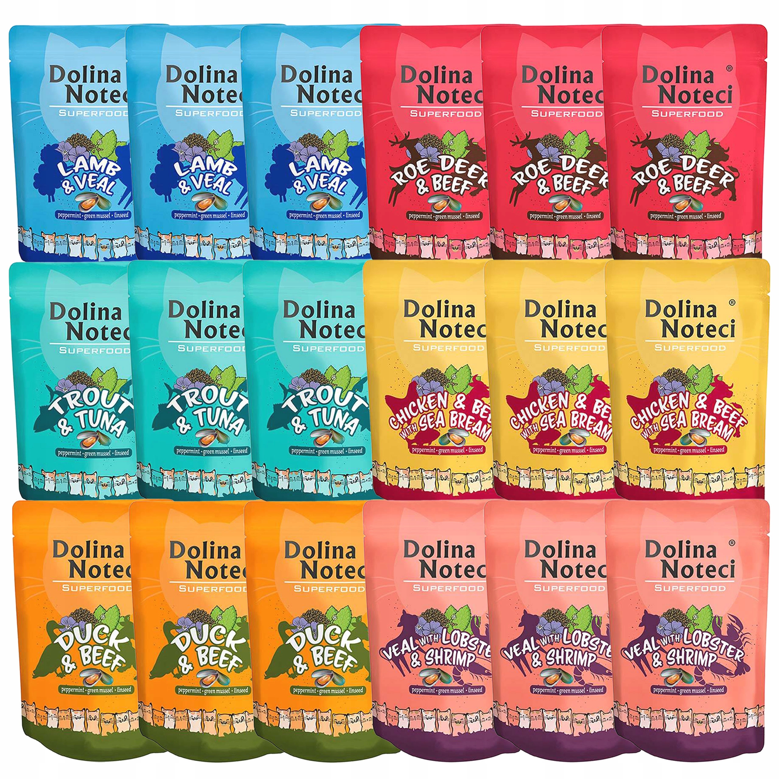 Levně Dolina Noteci Superfood krmivo pro kočky pro kočky mix chutí 18 x 85 g bez obilovin