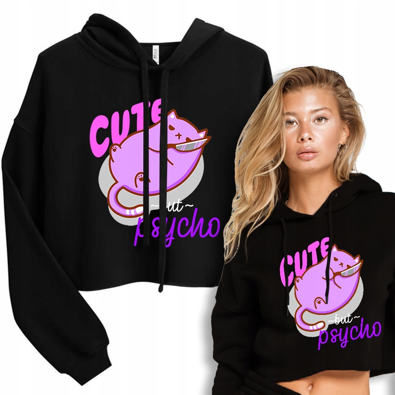 Mikina Krátká Černá Kočička Cute But Psycho Wz L