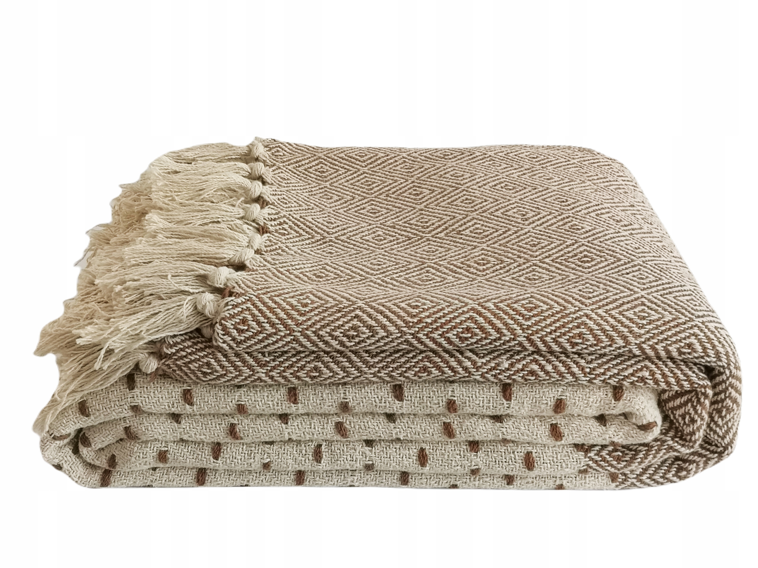 

Bawełniana narzuta 200x220 frędzle boho eko brązy