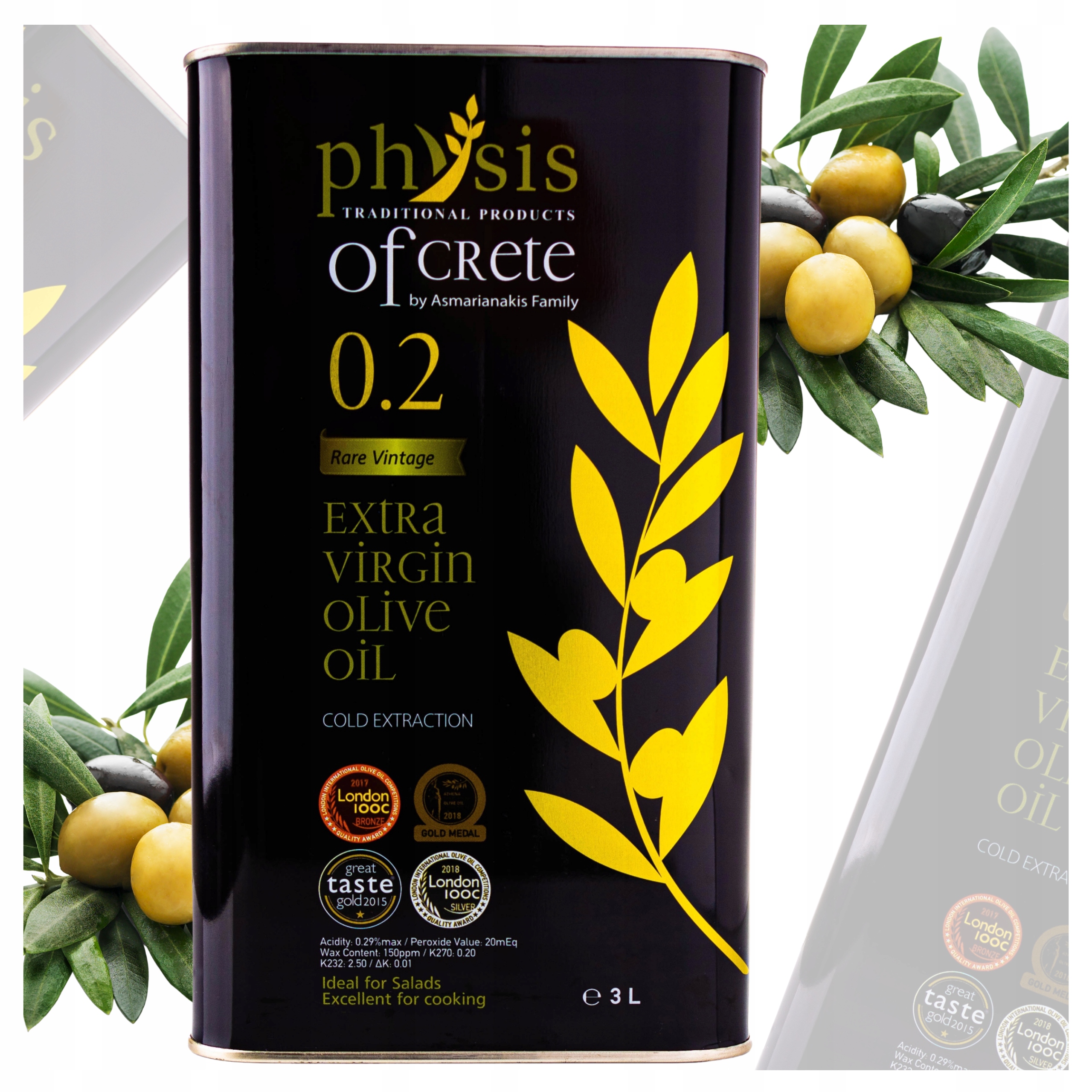 Levně Extra Panenský Olivový Olej 3 L, Řecký Physis Of Crete, 0,2% Nejvyšší Třída