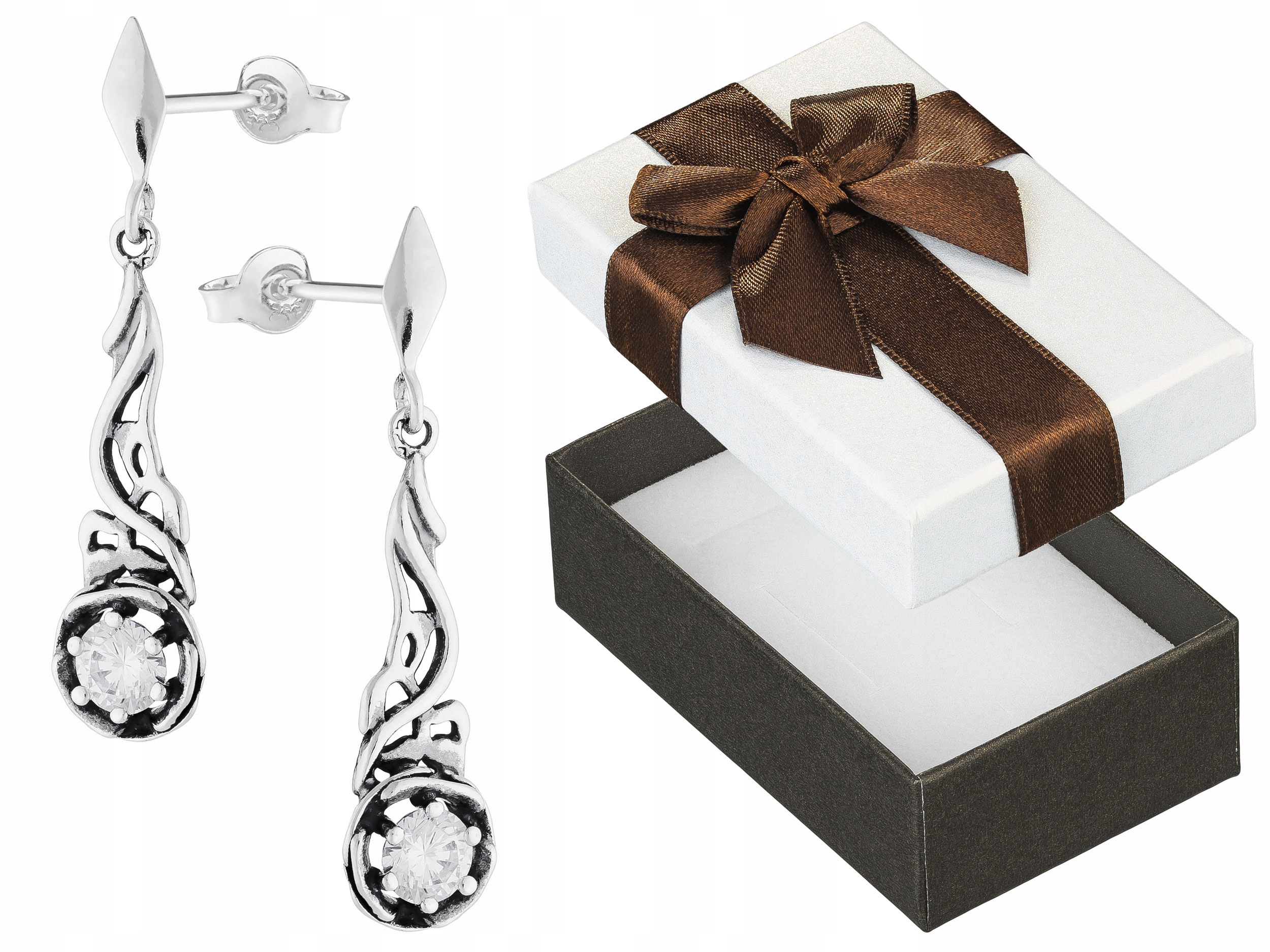 Stříbrné Náušnice Visací Dlouhé se Zirkony Dámské Oxidované Puzetky 925