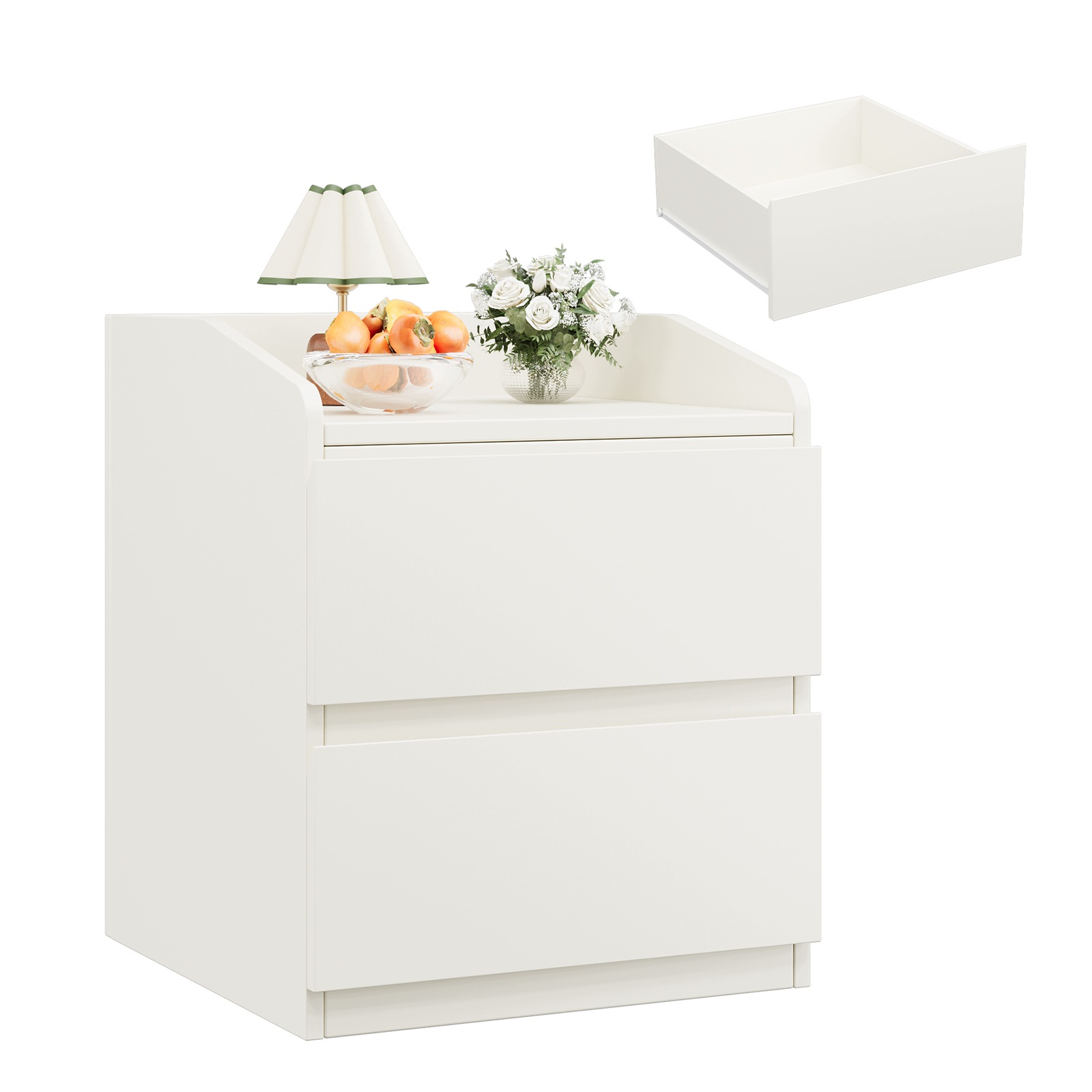 Moderní noční stolek z Mdf se 2 zásuvkami, bílý, do ložnice