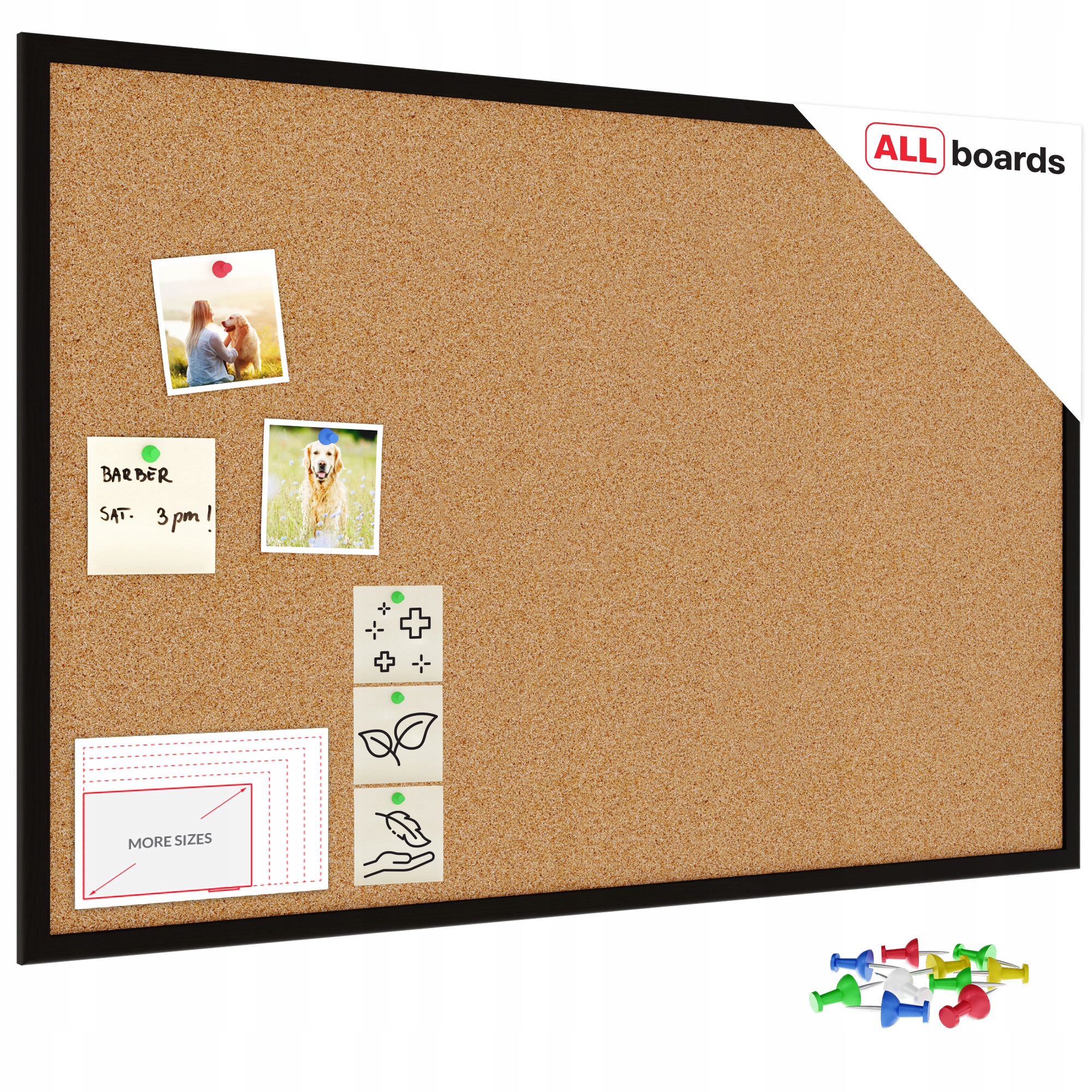 Czarna tablica korkowa 90x60 drewniana