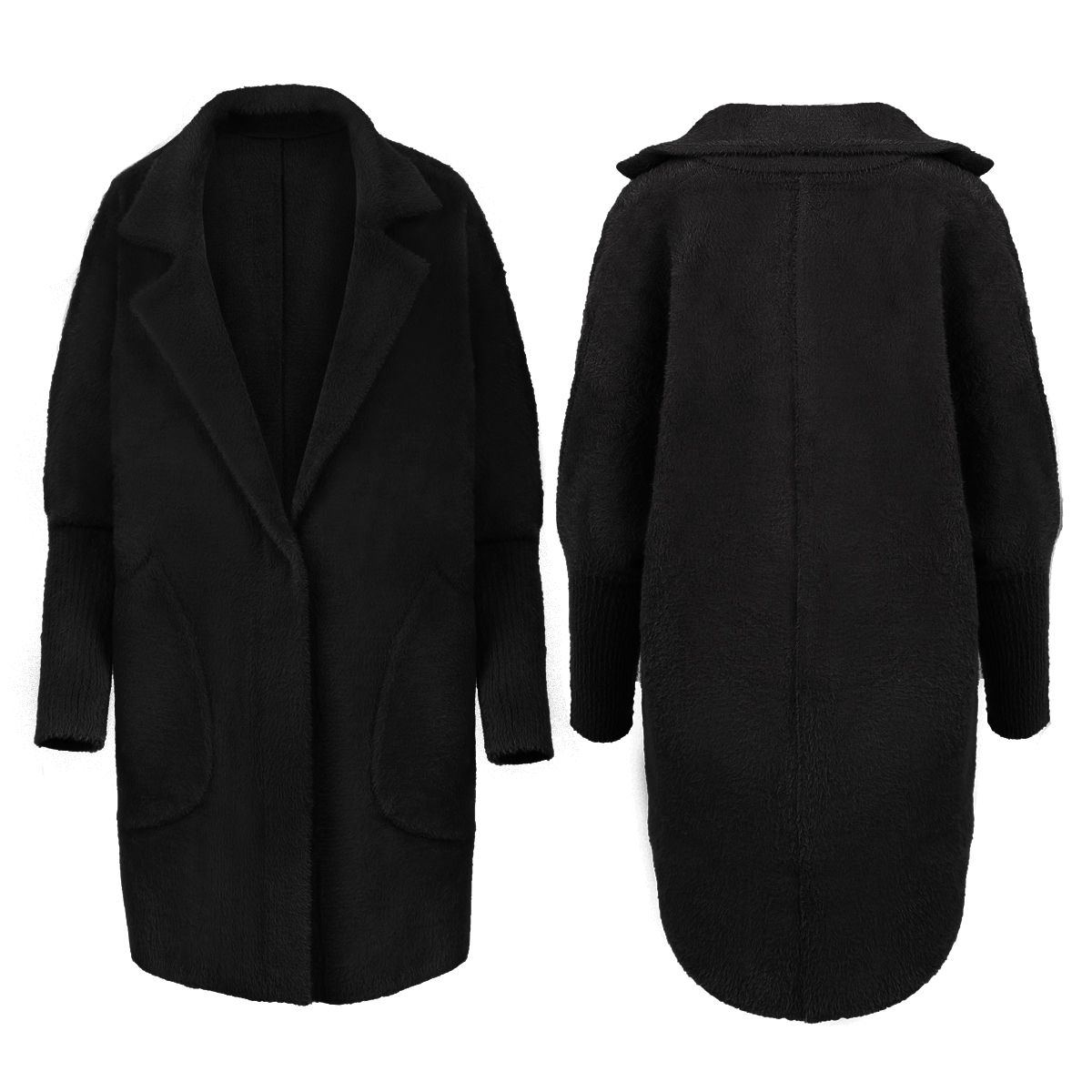 PŁASZCZ ALPAKA KOŁNIERZ WEŁNA KOLOR CZARNY Kolekcja WIOSENNA