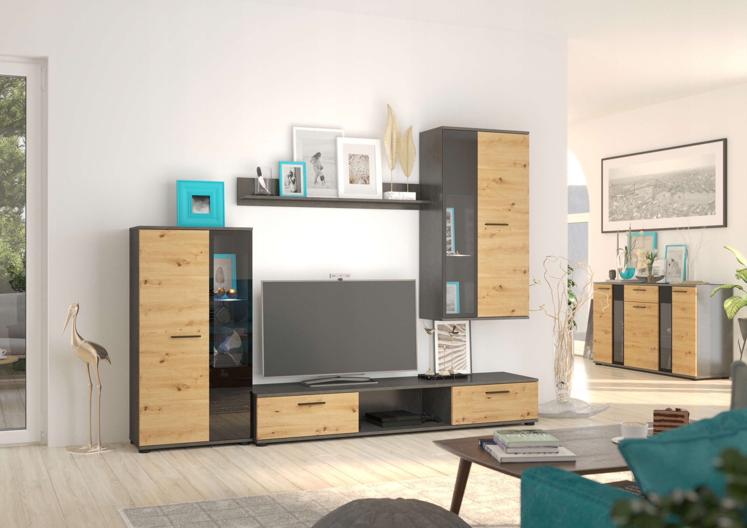 Zestaw Mebli Do Salonu z Komoda TESA Dąb Lefkas Marka Multi Meble