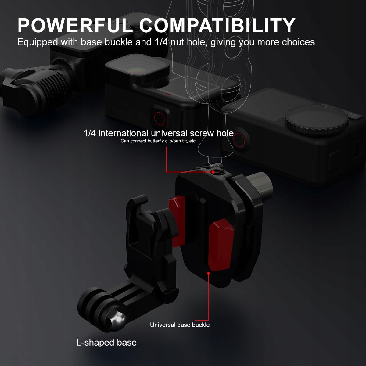 CERFFOOL Uchwyt Motocyklowy Do Kamer GoPro Insta360 DJI SJ Cam Aluminium — miniatura 5