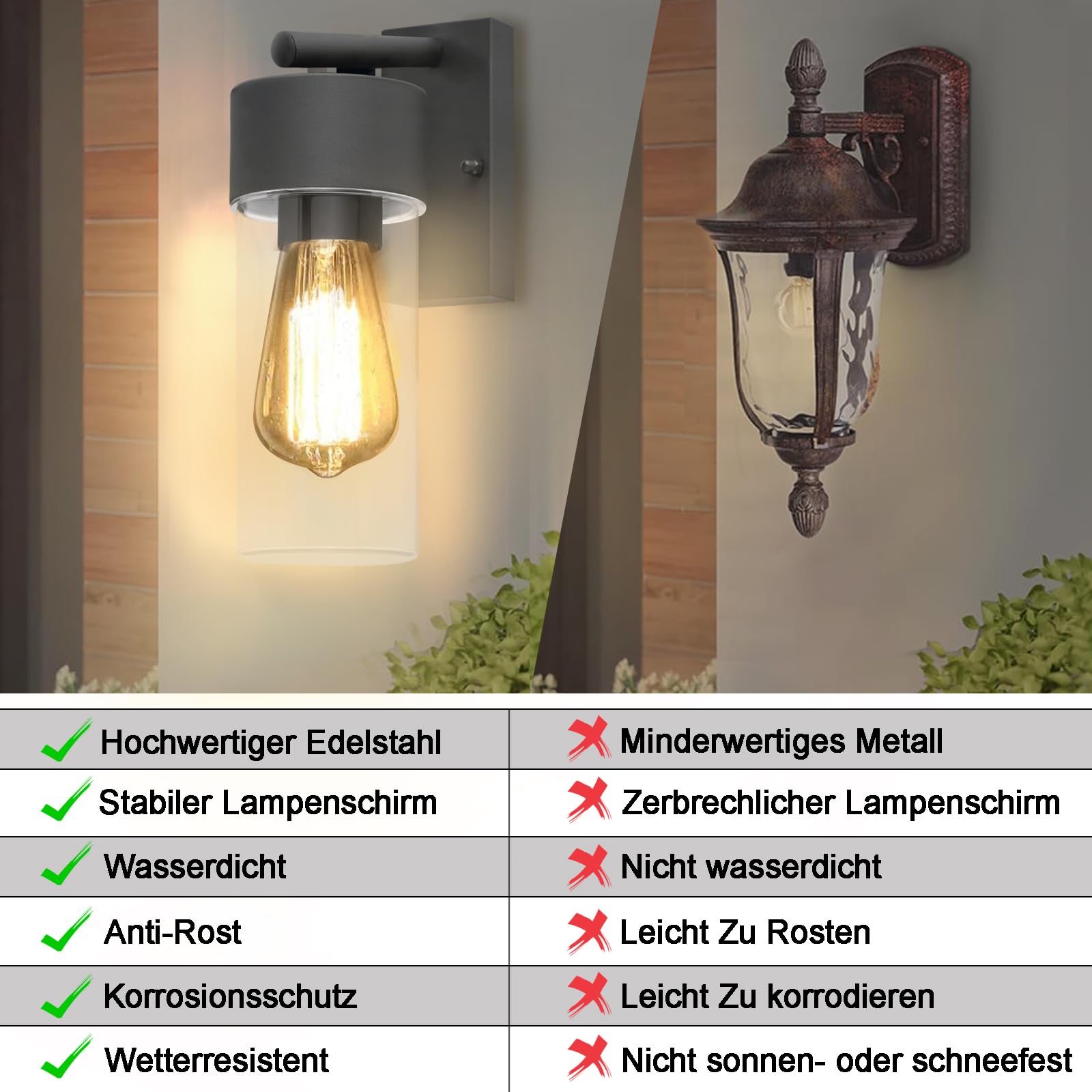 QFZWJ Nowoczesna Lampa Ścienna Zewnętrzna Stal Nierdzewna IP44 E27 60W — miniatura 5
