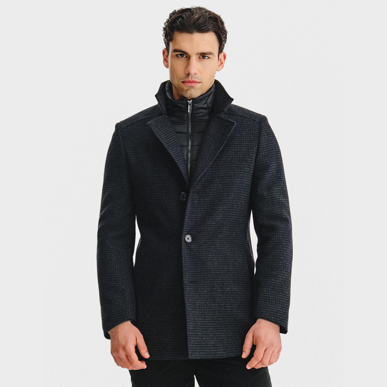 Tmavě šedý pánský kabát s připínacím stojáčkem Pako Lorente vel 54