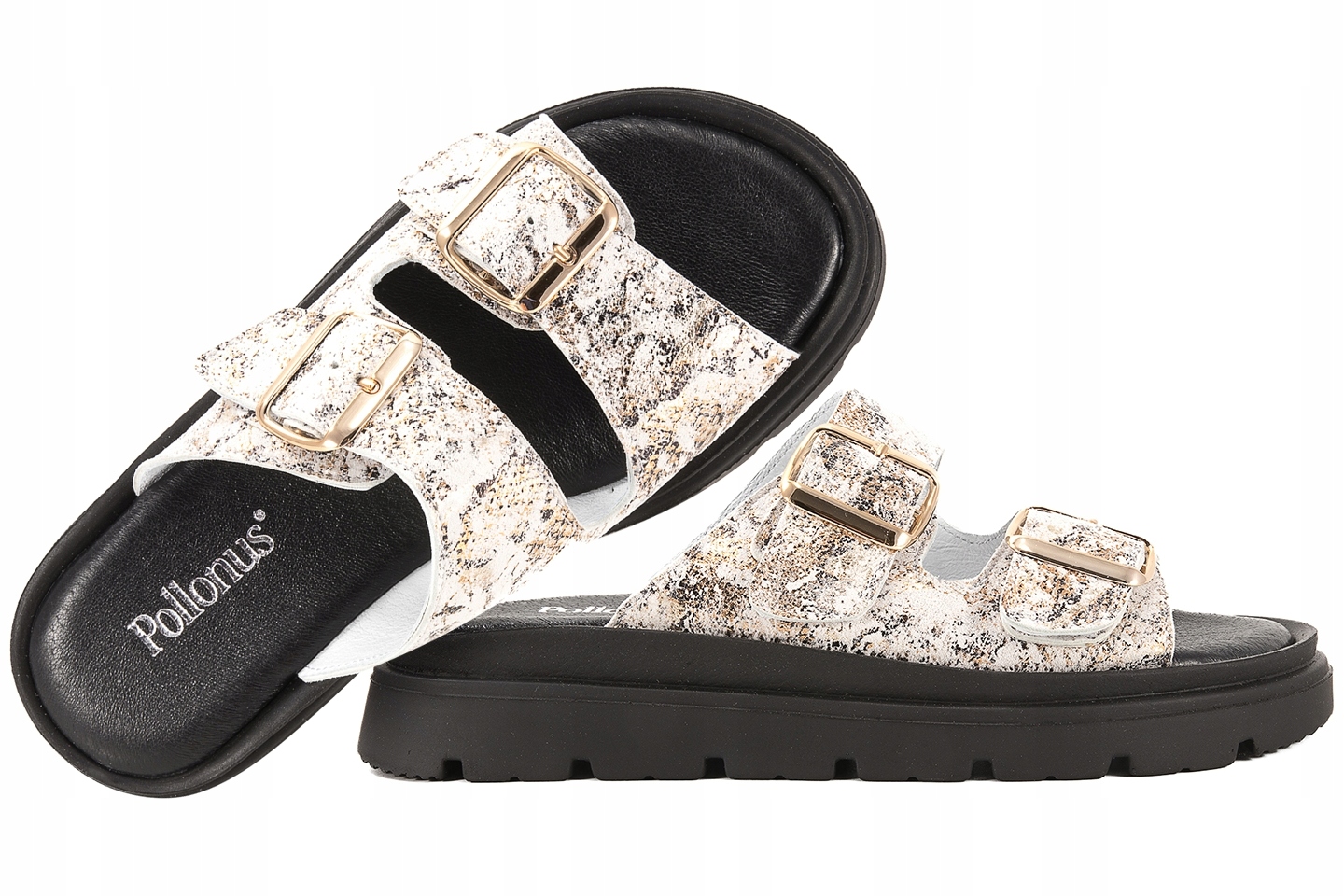 Pollonus 1750 Dámské Kožené Nazouváky Komfort Na Platformě zlato-bílá 37