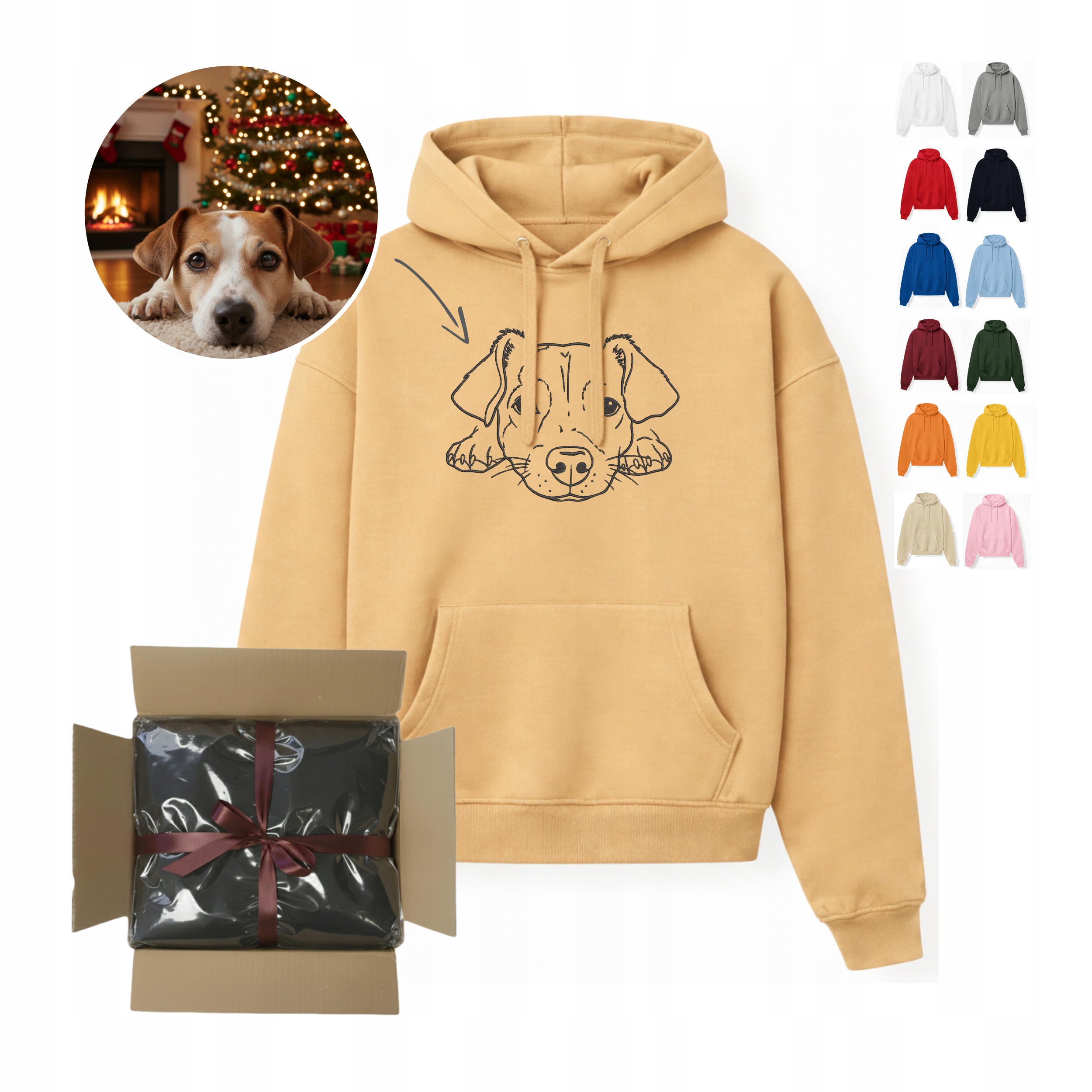 Mikina s výšivkou Fotky obrysu psa Kočka Zvířátka s kapucí Pánská S-3XL