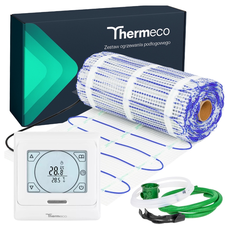 Mata grzewcza pod płytki grzejna termostat H16 zestaw 150W/m 12m² Thermeco