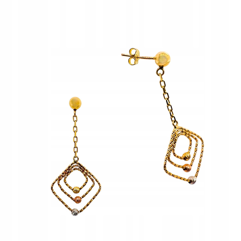 Zlaté Náušnice Ryzost 585 Čtverce Elegantní Tyčinky Jako Dárek Pro Ni