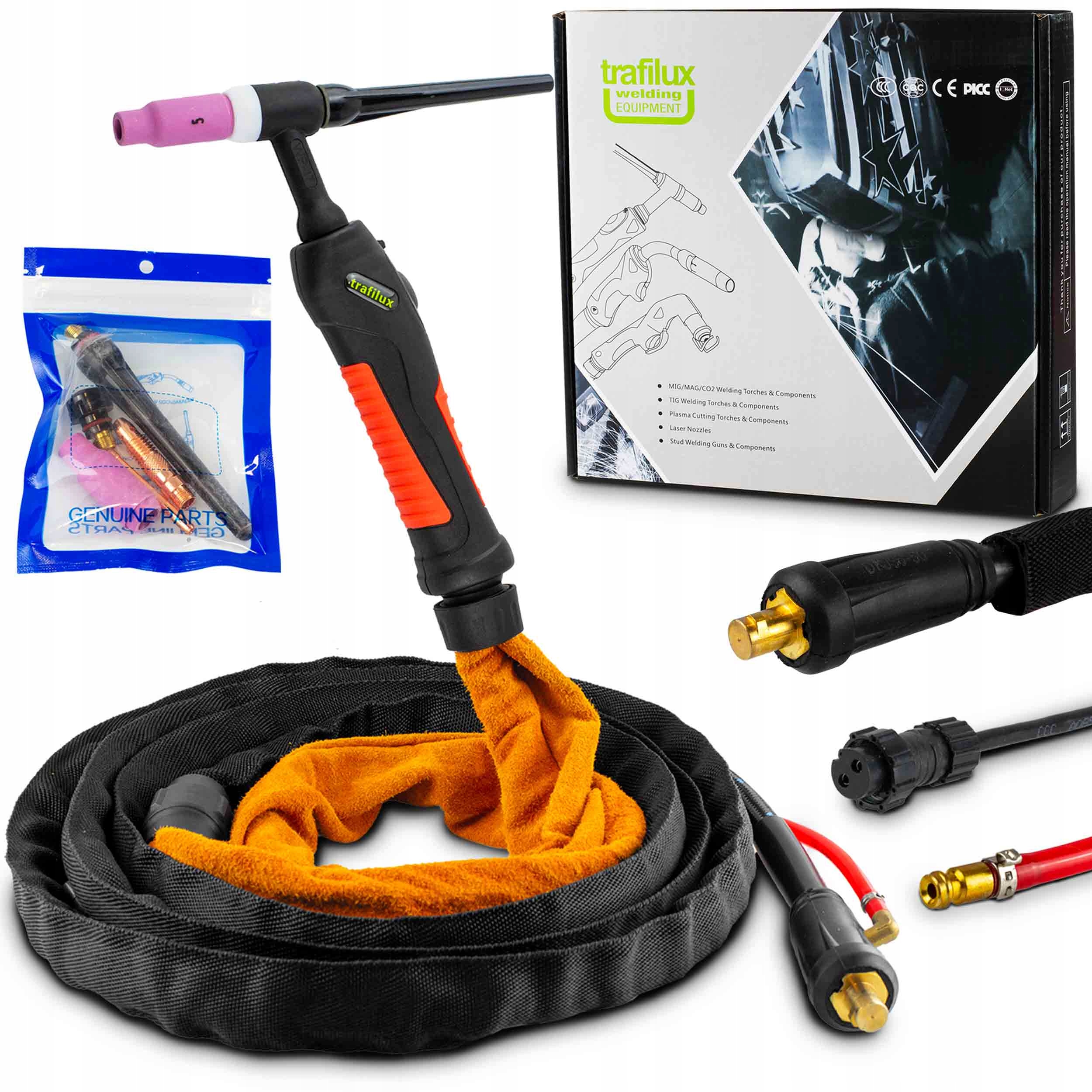 Uchwyt spawalniczy Tig SR17 4metry Trafilux skóra Wtyk 13mm 35-50 Przycisk