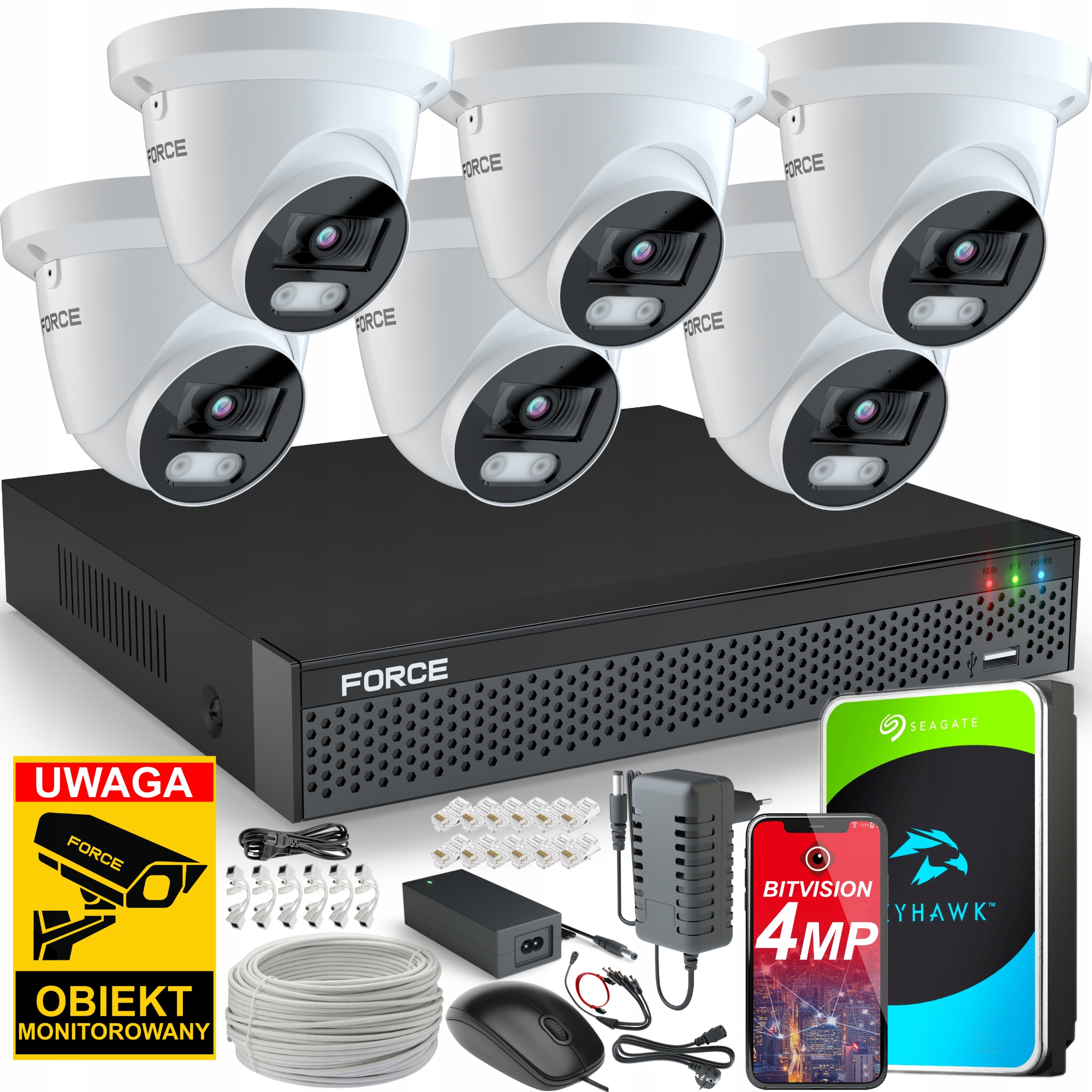 Force Monitorovací sada 6x Ip kamera 4MPx 2K Aplikace Disk 1TB