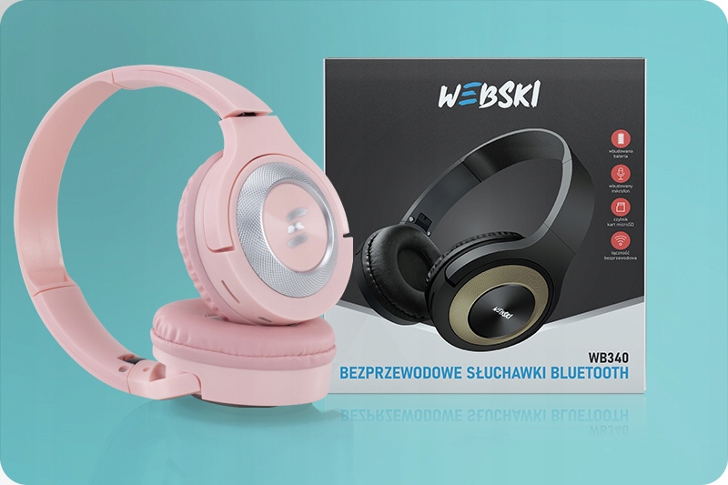 Słuchawki BLUETOOTH 5.0 z Mikrofonem Radiem FM CZYTNIKIEM KART MICRO SD Marka Webski