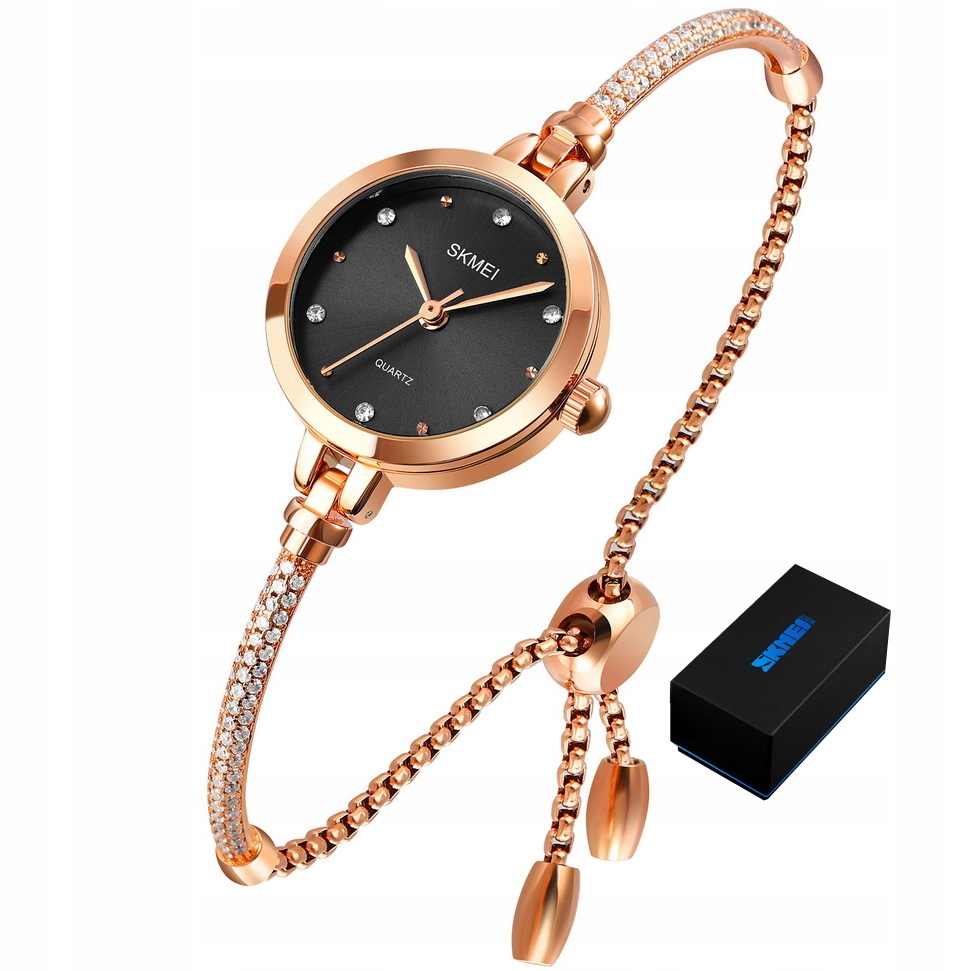 Malé Elegantní Dámské Hodinky Skmei Pro Ženy Zlaté S Cirkony Černé